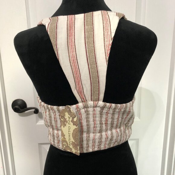 B.O.G. Collective Striped Halter Crop Top Beige & Red Small Viscose/Linen NWT - Picture 5 of 8